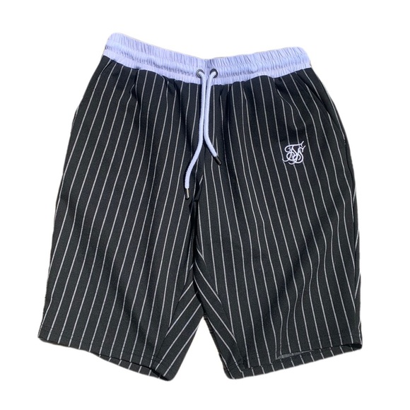 SikSilk Men’s Pinstripe Shorts Size M Black White Elastic Waist - Picture 1 of 5